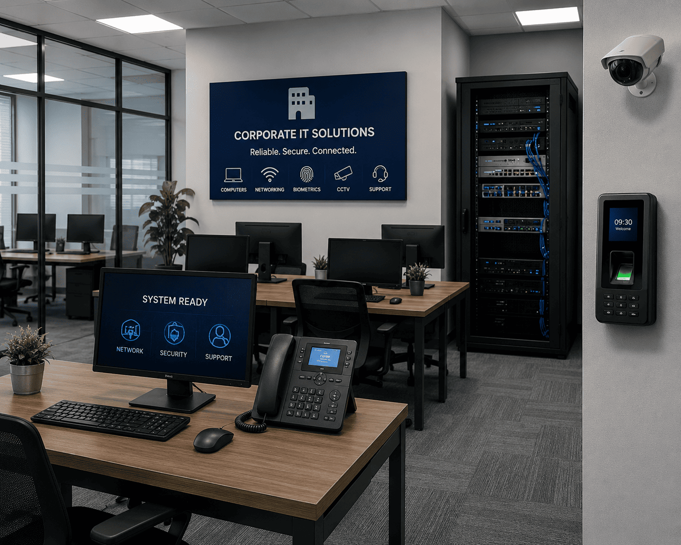 School computer lab with workstations