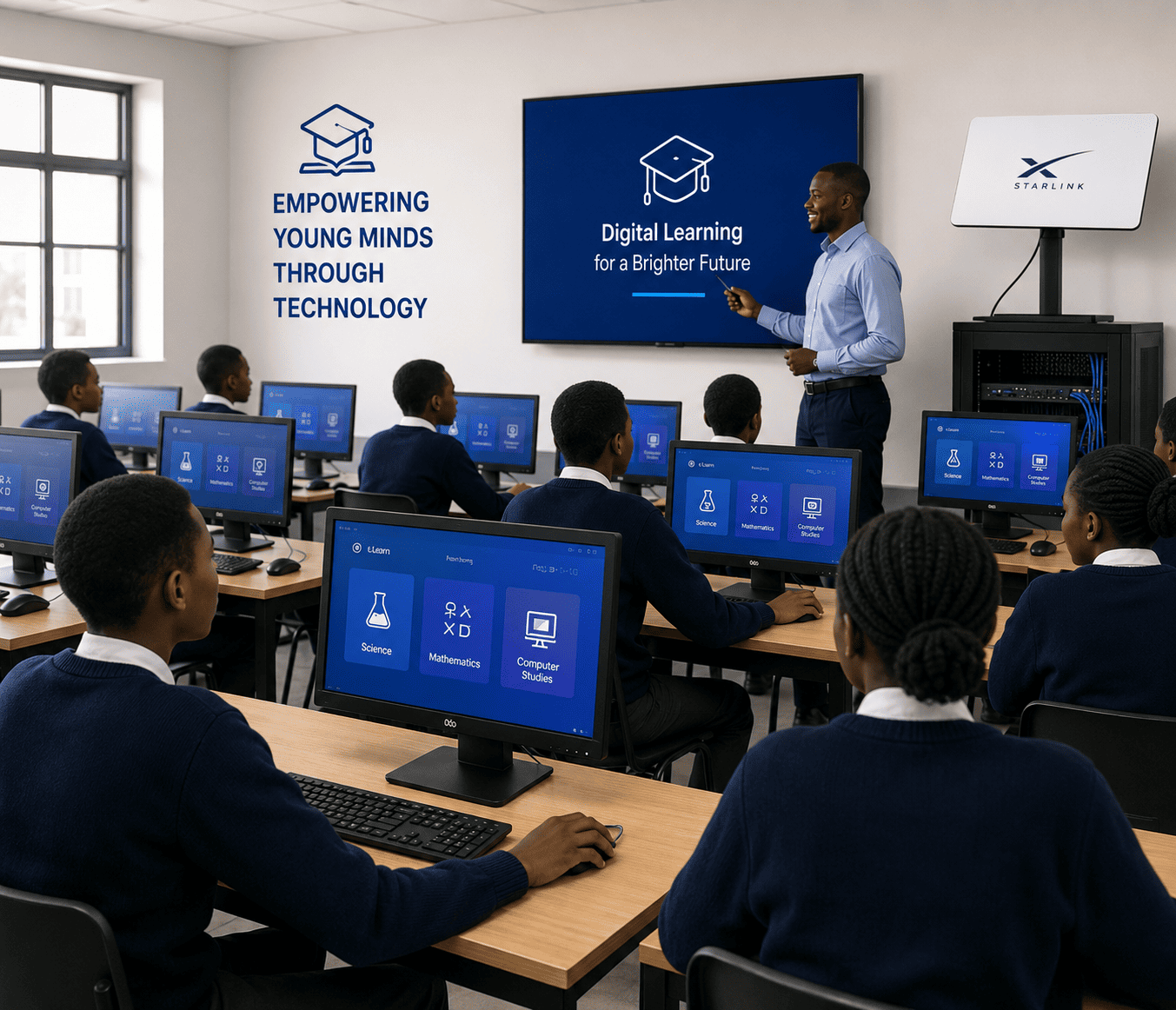 School computer lab with workstations